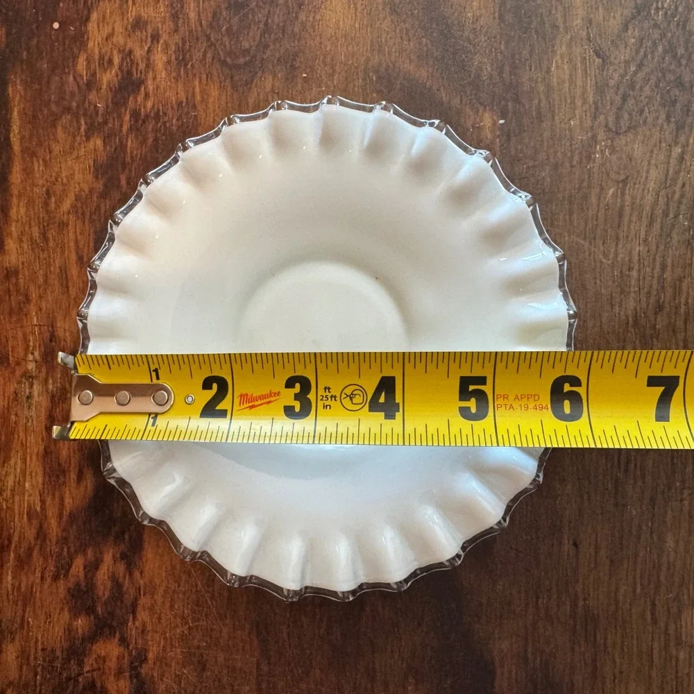 Vintage Fenton Milk Glass Silver Crest Ruffled Edge Condiment Dish Plate‎ White